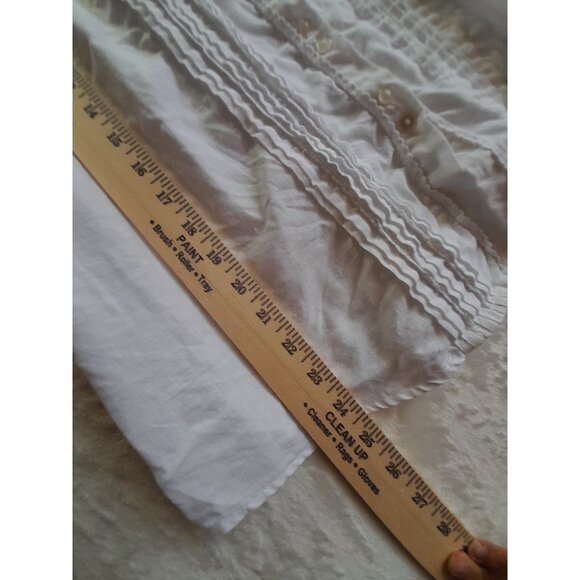 Womens Size Large Linen Pintucked Puff Sleeve Prairie Coquette Cottage Blouse - Picture 7 of 8